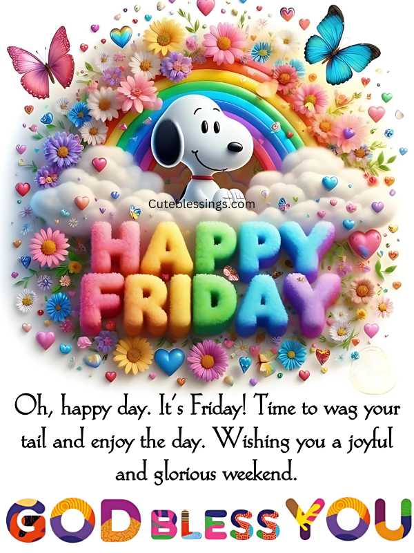 Happy Blessed Friday image with Snoopy and Friday blessings