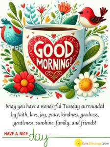 Tuesday morning Blessings for 2025 with flowers background