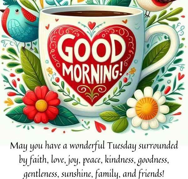 Tuesday morning Blessings for 2025 with flowers background